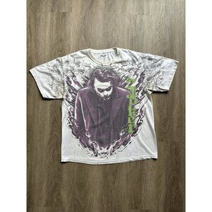 Vintage Y2K The Joker Batman Dark Knight Heath Ledger AOP White Shirt XL
